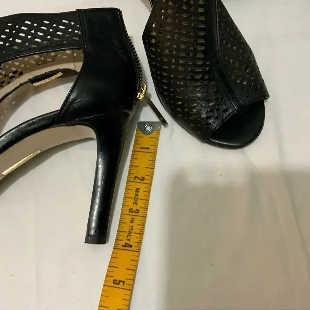 Louise et Cie Women's Black Heels Size 8 Leather Olivia Cut Out Open Toe Peep